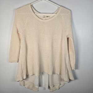 Moth Anthropologie French Quarter Cream Pullover Knit Sweater Sheer Back Size XS